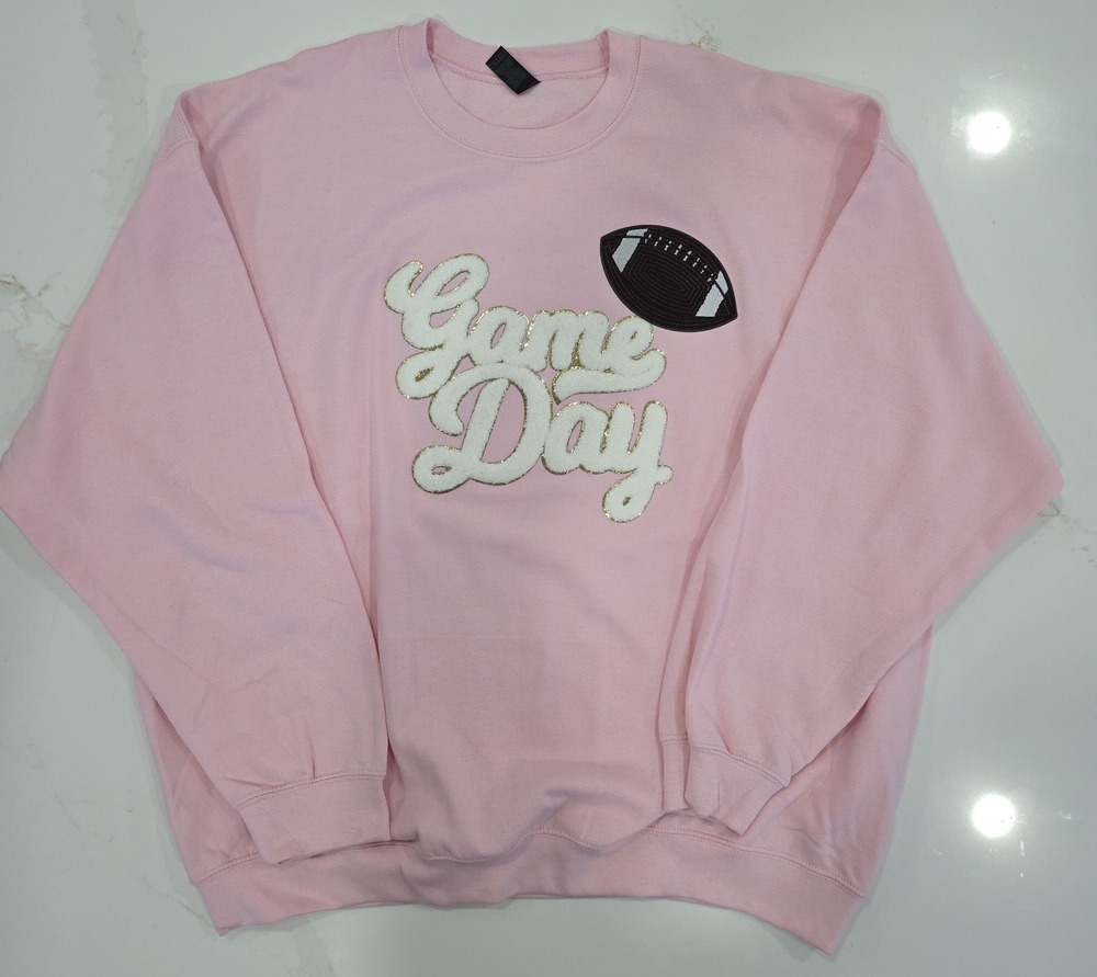 Gildan Pink 'Game Day' Chenille Crewneck Sweatshirt